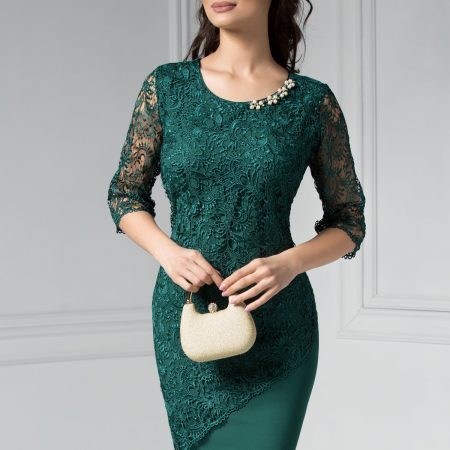Rochie Malvina verde de ocazie din dantela 2